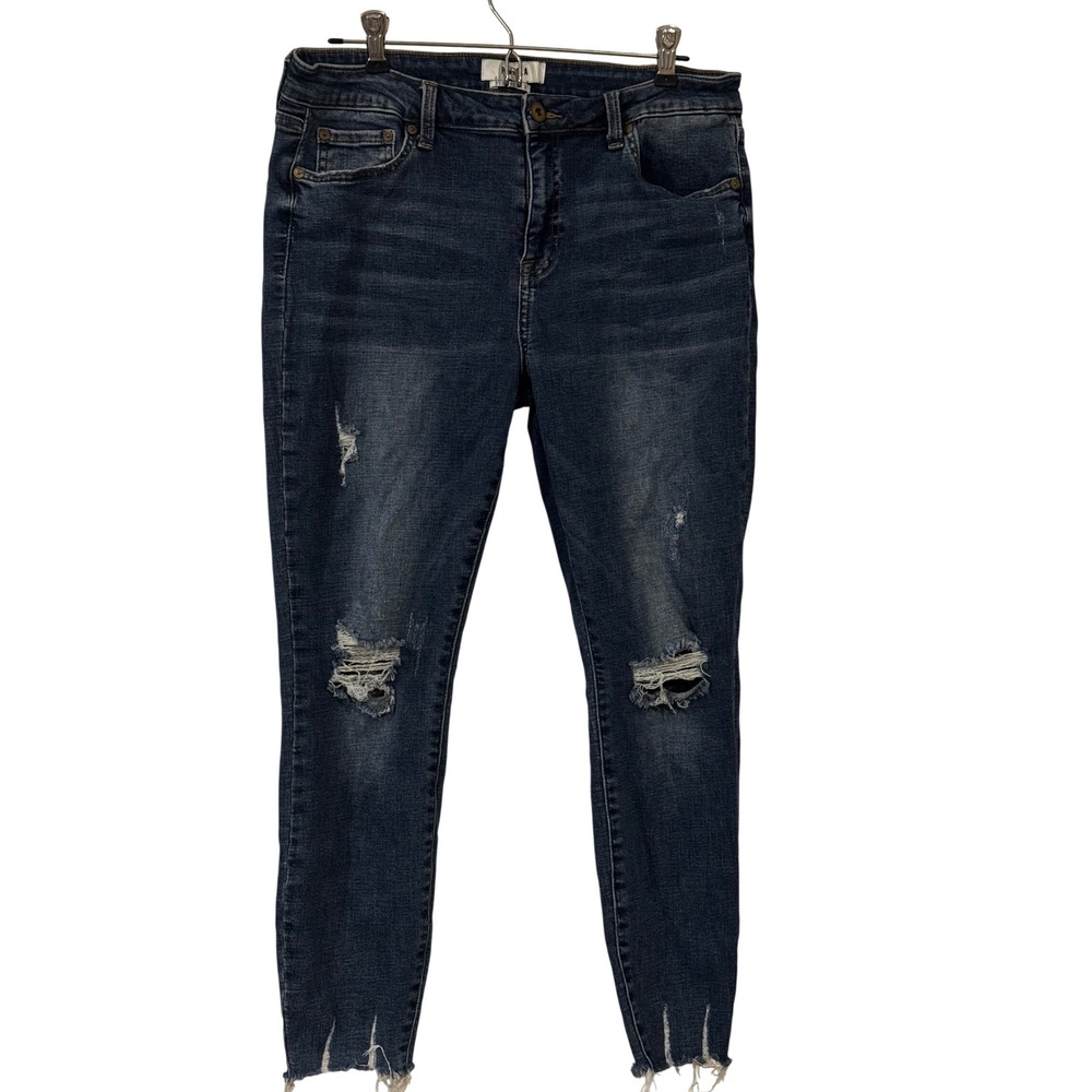 Pistola Distressed Skinny Jeans Blue Medium Wash Raw Hem Size 31 P6730MTW-NFR